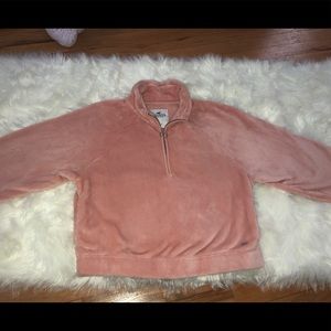 Hollister pink fuzzy quarterzip